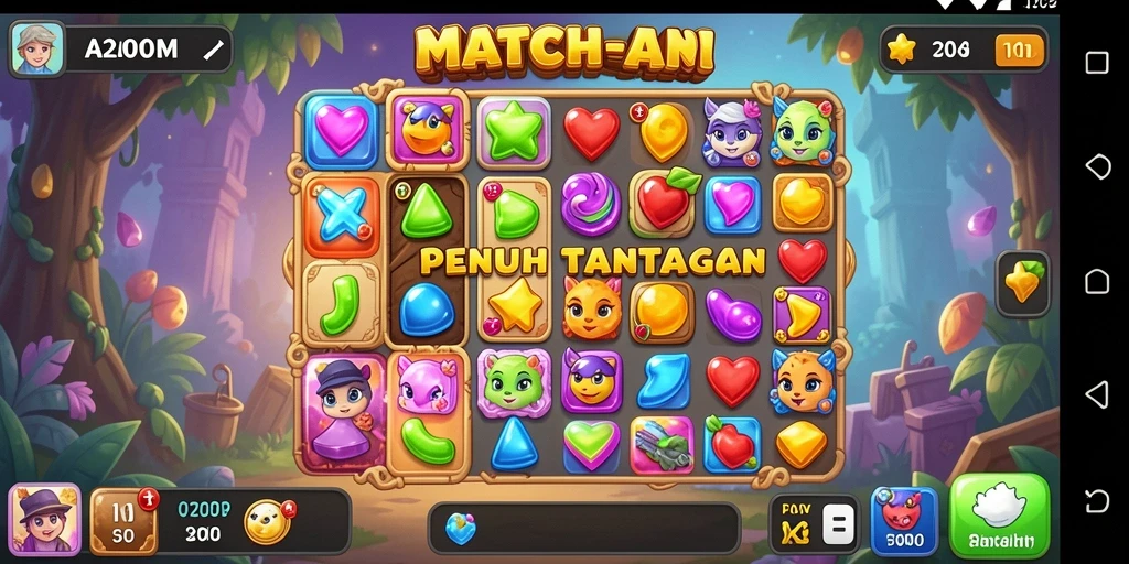 Tangkapan layar gameplay A200M dengan aksi Match-3 yang seru.