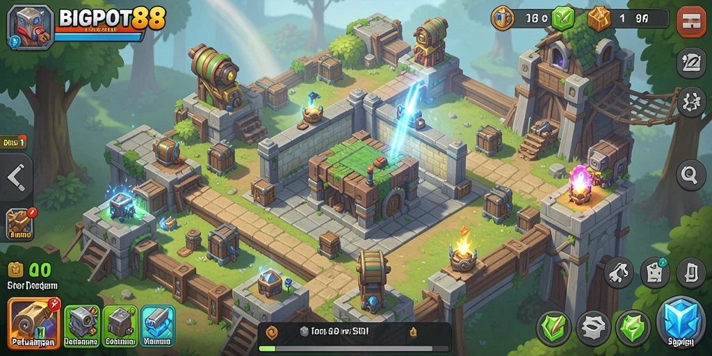 Tangkapan layar utama show gameplay seru dari BIGPOT88 Tower Defense.
