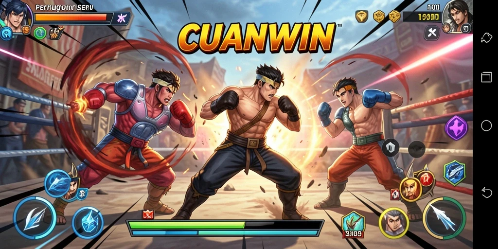 Screenshot gameplay CUANWIN menampilkan pertarungan yang mendebarkan dan aksi karakter.
