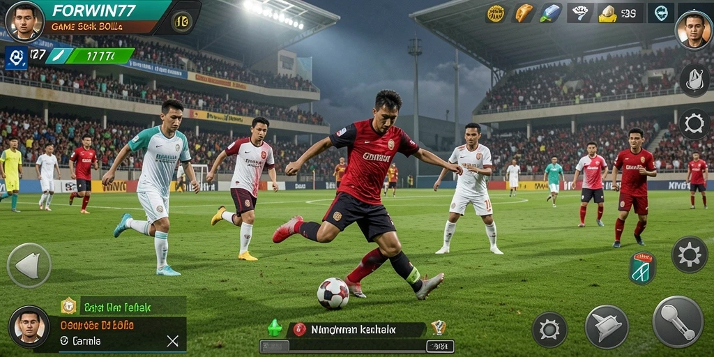 Tampilan gameplay <strong>FORWIN77</strong> yang menegangkan dan menarik dalam sepak bola.