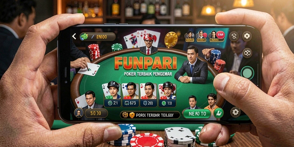 Tangkapan layar gameplay <strong>FUNPARI</strong> menampilkan suasana poker yang menegangkan.