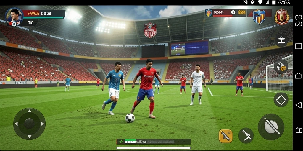 Tampilan gameplay FW66 dengan aksi sepak bola yang mendebarkan.