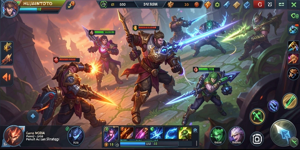 Tampilan aksi seru dalam gameplay MOBA HUJANTOTO.