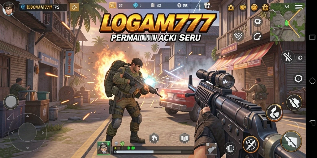 Screenshot utama menampilkan aksi seru dalam LOGAM777 dengan gameplay TPS.