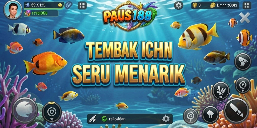 Screenshot gameplay seru dari PAUS188 menampilkan aksi menembak ikan.