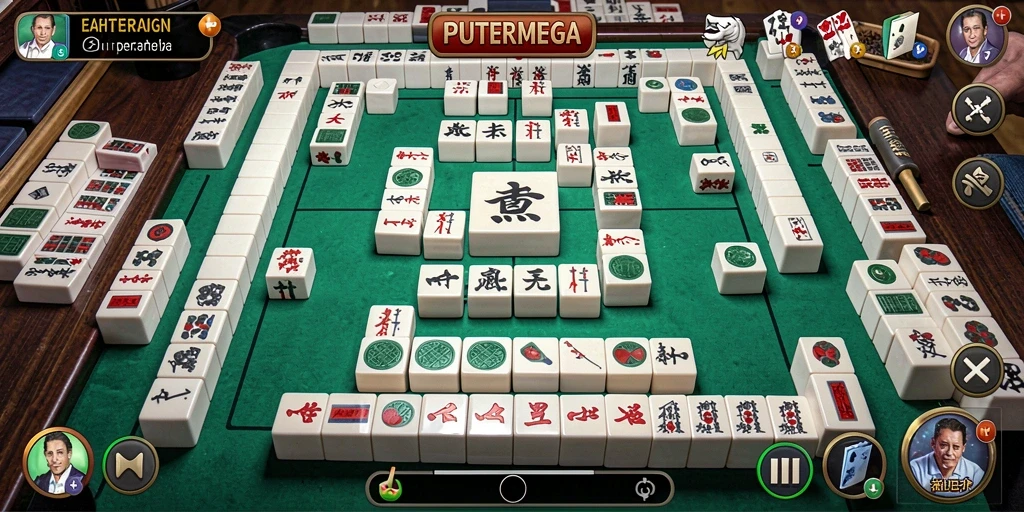 Screenshot utama PUTERMEGA menampilkan suasana permainan Mahjong yang dinamis.
