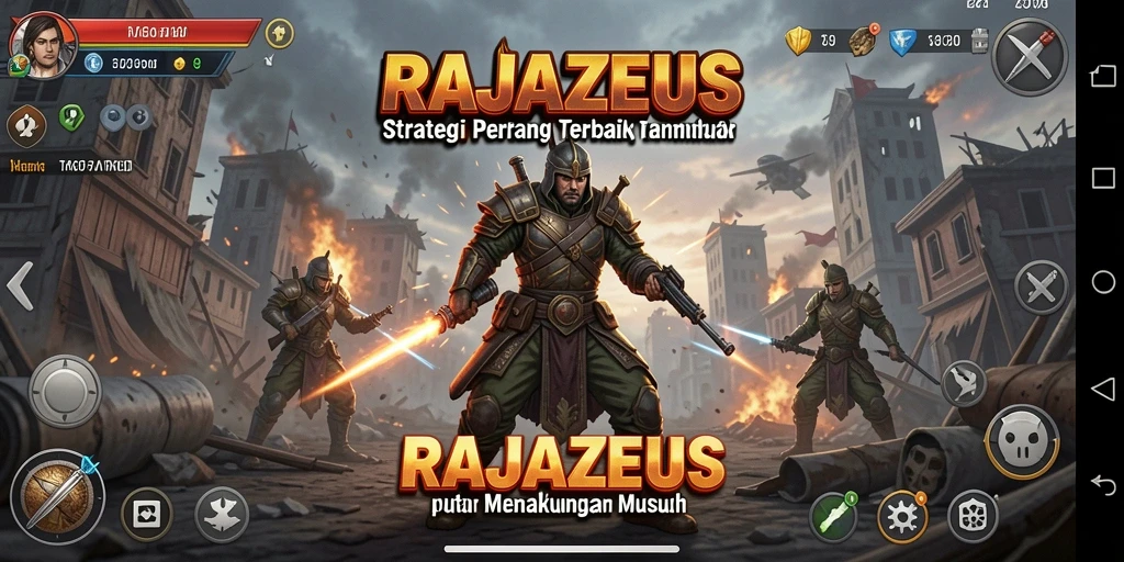 Screenshot gameplay RAJAZEUS menampilkan pertempuran strategi yang intens.
