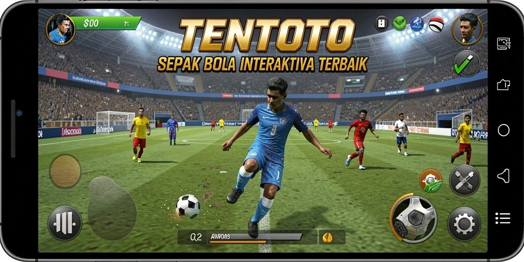 Tangkapan layar TENTOTO menampilkan aksi seru di lapangan sepak bola.