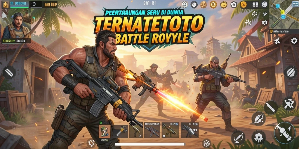 Tangkapan layar utama TERNATETOTO menampilkan aksi seru dari gameplay Battle Royale.